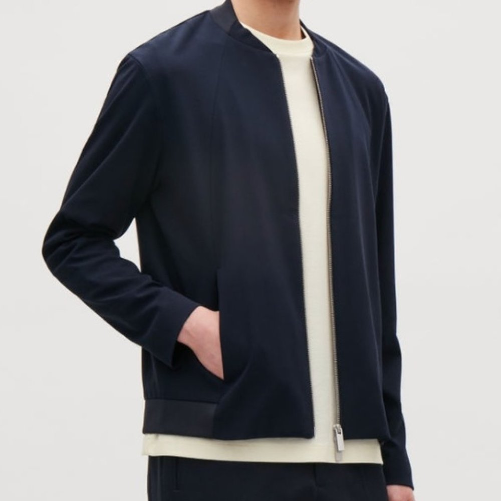 COS Men Blue Cotton Blended Jacket
